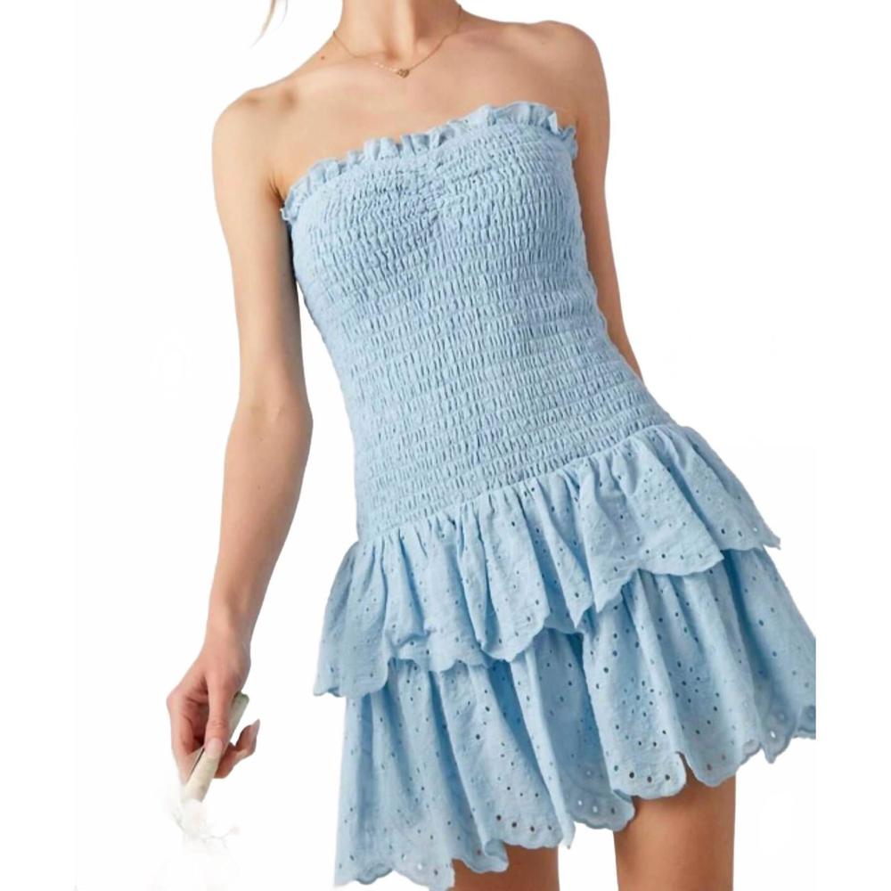 NEW BABY PINK chloe strapless dress in blue